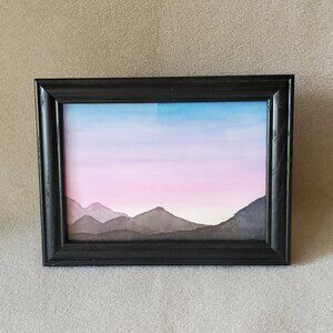 Handmade Mountain Sunrise Watercolor Art